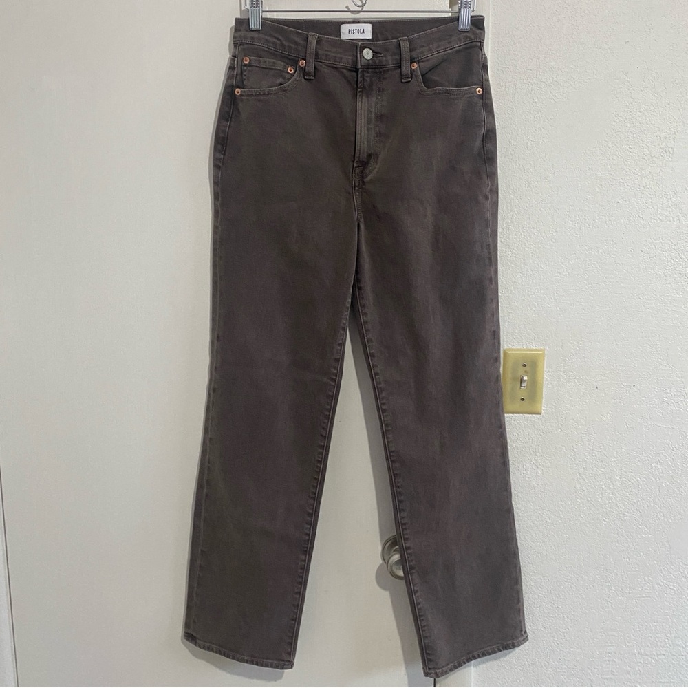 Pistola Brown Straight Leg‎ Jeans Size 28 High Rise Stretch Denim Neutral Wash
